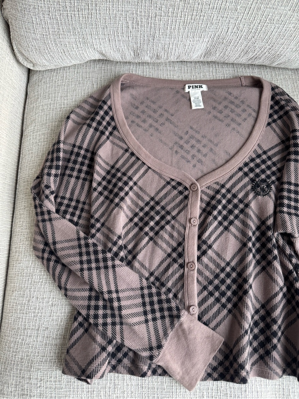 PINK Victoria's Secret Mauve Plaid Button-Front Crop Cardigan - Picture 2 of 4